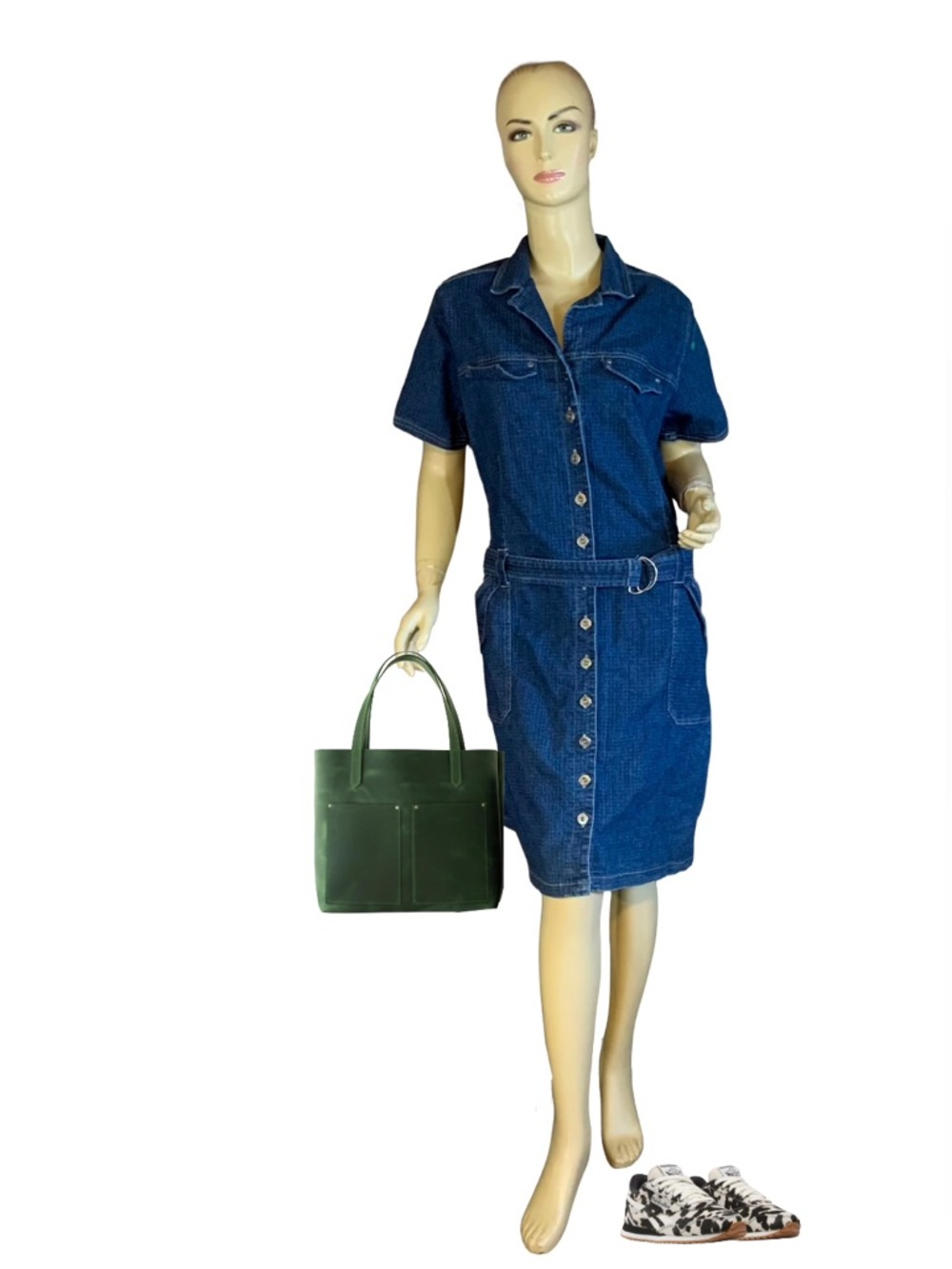 VINTAGE CIRCA Y2K STREET WEAR BLUE DENIM BUTTON DOWN JEAN DRESS (2X)